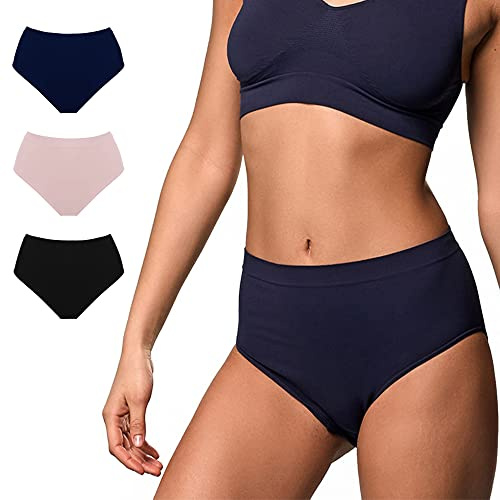 FOCENZA Mutande Donna Vita Alta in Microfibra Comoda e Traspirante, Intimo Donna Senza Cuciture, Multipack da 3 Pezzi in Vari Colori, Made in Italy (Antracite-Cipria-Blu, S-M)