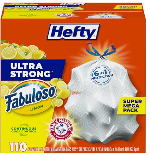 Hefty Ultra Strong Tall Kitchen Trash Bags, Fabuloso Lemon Scent, 13 Gallon, 110 Count