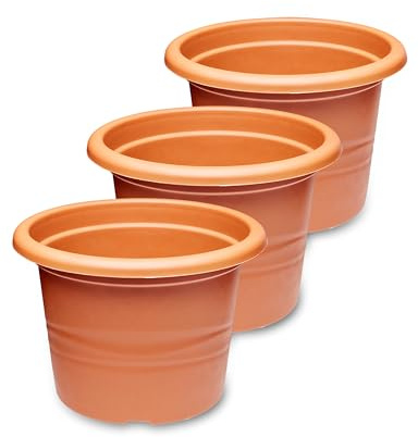 Garronda Macetas Redondas de Plástico para Flores y Plantasi GD-0022 (3 Piezas Terracotta, ⌀ 34cm H 24cm)