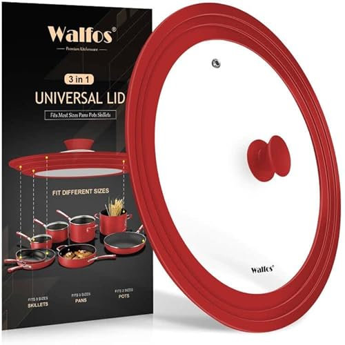 Universal-Deckel für Töpfe, Pfannen und Pfannen – Walfos Pfannendeckel aus gehärtetem Glas mit hitzebeständigem Silikonrand, BPA-frei, große Topfdeckel, passend für 25,4 cm, 27,9 cm und 30,5 cm
