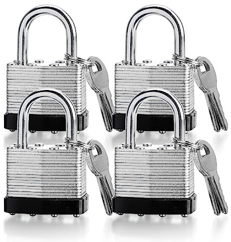 Confezione da 4 lucchetti con chiave uguale – 40 mm ad alta sicurezza resistenti con chiavi per palestra, magazzino – serrature esterne con la stessa chiave