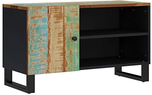 Makastle Retro-Stil TV Lowboard mit 2 offenen Regalen und 1 Fach, TV Board TV Schrank TV Regal TV Tisch Fernsehtisch Fernsehschrank für Wohnzimmer & Schlafzimmer, 80x33x46 cm Altholz Massiv