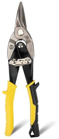 B BOSI TOOLS 10 Inch Aviation Tin Snips, Straight Cut Heavy Duty Shears for Sheet Metal, Cutter Snips Shears with Chrome Vanadium Steel Sharp Blades & Safety Latch (10 Inch Straight)