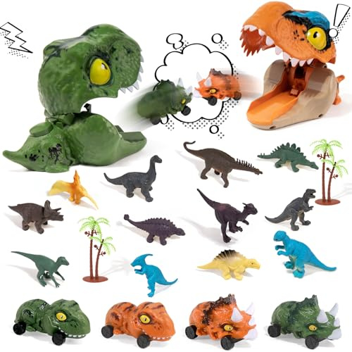 KADAYAYA Dinosaurier Spielzeug Set für Junge 3 4 5 Jahre, Dinosaurier Figuren für Kinder, Dino Autospielzeug Kleinkinder ab 2-6 Jahre, Geschenk für Jungen 4 5 6 Jahre