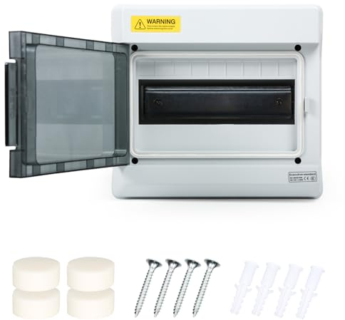 BuyWeek 9 Way Distribution Protection Box IP66 Waterproof DIN Rail Enclosure Outdoor Consumer Unit with Transparent Window Exposed Electrical Box for Indoor, Gardens, Garages(1 Row 9 Module)