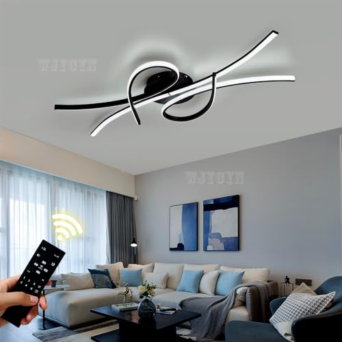 WJYCYN dimmbare LED Deckenleuchte Moderne Deckenlampe Schwarz Wohnzimmerleuchte Decke Lampe mit Fernbedienung Deckenbeleuchtung für Wohnzimmer Küche Arbeitszimmer Büro Lichter Kronleuchter L100cm 54W