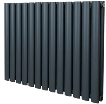 Oval Column Radiator 600mm x 780mm Modern Designer Double Panel Central Heating Heater Matt Anthracite Grey Carbon Steel Horizontal Kitchen Living Room Free Cleaning Brush Fixing Kit & Brackets