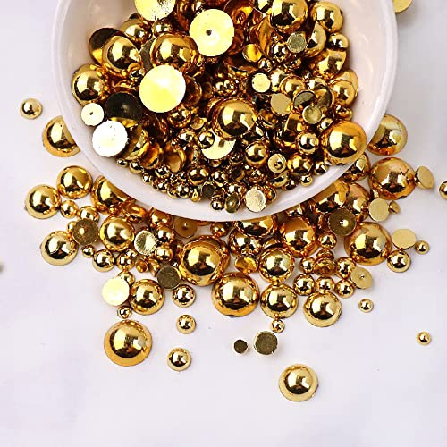 Anevous Lot de 400 perles semi-circulaires avec dos plat en plastique - Pour bricolage, fabrication de bijoux, manucure, doré - 5 mm