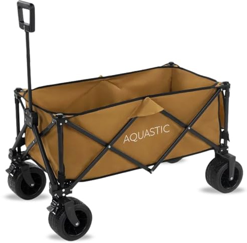 AQUASTIC Carro Caro en Color marrón, Ruedas duraderas de 100% PVC, Ideal para jardín y Playa, con Respaldo Ajustable y diseño ergonómico, Capacidad de 127 L