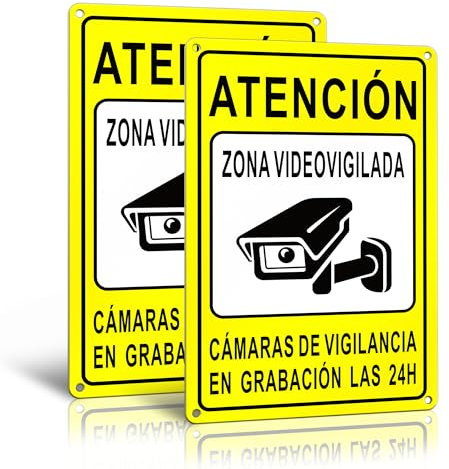 TAKULA 30 * 20CM Cartel Zona Videovigilada-Cartel Camara Vigilancia,2 Piezas Carteles Videovigilancia Reflectante de Aluminio,Carteles Alarma para Interior y Exterior