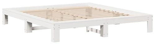 vidaXL Massivholzbett, Holzbett ohne Matratze, Bettgestell mit Lattenrost, Bett Doppelbett für Schlafzimmer, Weiß 180x200cm Kiefernholz
