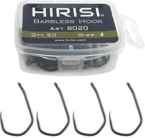 Hameçons de Pêche sans Ardillon 50 Pièces Acier Carbone Tige Longue Hameçons sans Ardillon Eau Douce et Salée Carp Truite Bass 8020 (#4)