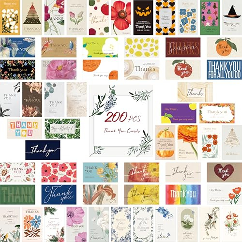 Gethelud 200 Biglietti di Ringraziamento, 60 Design Delicati per Ogni Occasione, Piccoli Biglietti di Ringraziamento per Regali Aziendali, Feste, Matrimoni e Qualsiasi Evento (5cm x 9cm)