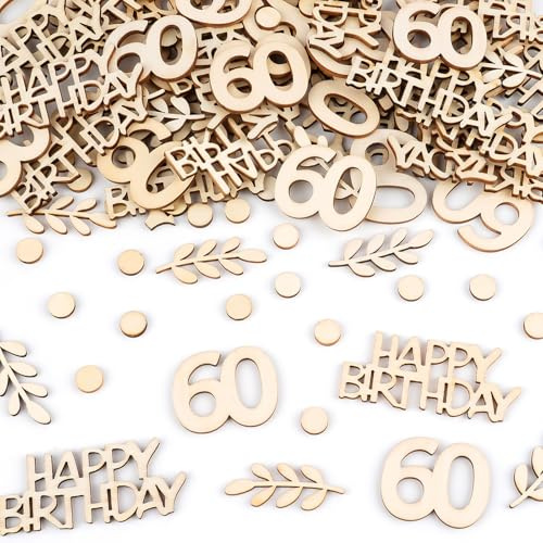 100 Stück Konfetti Holz Geburtstagsdeko, Tischdeko 60 Geburtstag | 60.ter Geburtstag Streudeko für Frau Mann Partys Dekoration