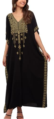 YouKD Wemen's - Vestido largo estilo caftán bohemio, talla única, salida de baño para bikini, G1 negro, Altoa única