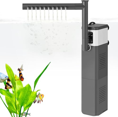 FEDOUR 12W 700LPH Filtro de Acuario Ultrapotente para Pecera de 50-150L, Filtro de Pecera Ajustable 3 en 1 con Esponja Bioquímica, Filtros para Acuario Sumergibles Internos para Tortuga/Gamba/Cría