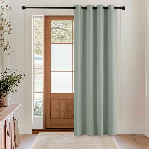 KGORGE Türvorhang Blickdicht Vorhang 210cm Lang Thermovorhang Hitzeschutz | Salbeigrün,1 Stück,H 210 x B 140 cm,Verdunkelungsvorhang mit Ösen,Blackout Curtain,Sonnenschutz,für Wohnzimmer