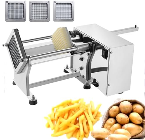 Aioneer Cortadora Eléctrica De Patatas Fritas con Cuchillas De 6/9/13 Mm, Cortadora De Patatas Comercial/Doméstica, Picadora Eléctrica De Verduras De 200-300 Kg/H para Patatas Y Zanahorias