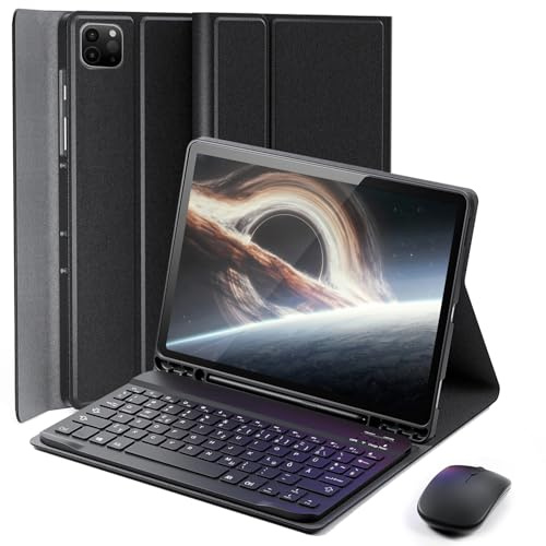 für iPad Air 13 Zoll (M4-2026,M3-2025,M2-2024) Hülle mit Deutsche Tastatur und iPad Pro 12,9 Zoll (6, 5, 4, 3 Generation)(QWERTZ)(QWERTY)Dual-Tastatur-Umschaltung und hülle mit und Maus Keyboard case