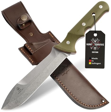 PUMA - Keiler “Hunt to Survive” Edition - Feststehendes Outdoor-Messer - Full-Tang - aus 1.4116 Stahl (57 HRC) – Ergonomischer G10-Griff – 170 mm Klinge – Mit Lederscheide(Art.Nr.: 143585)