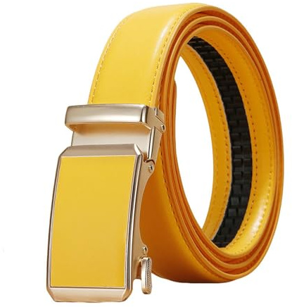 Gyios GüRtel Damen Unisex Automatischer Schnallengürtel - Stilvoller Und Bequemer Pu -ledergürtel Für Jeans, Arbeit Geschäftsträger-gelb-120 cm*3,5 cm