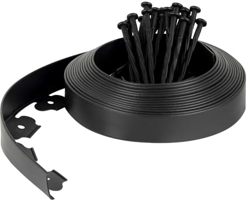 Velway Bordo Giardino Flessibile Lunghezza 10m, Altezza 5cm, con 40 Picchetti - Bordatura da Giardino in Plastica per Prato, Aiuole e Sentieri, Nero