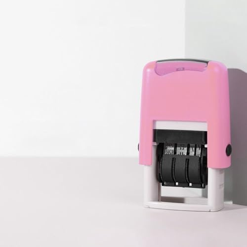 Selbstfärbender Datumsstempel mit verstellbarem Datumsrad – Tag, Monate, Jahr, Stempel für Büro, Scrapbooking, Basteln (rosa Ziffern)