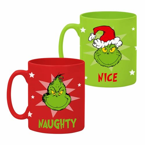 Lot de 2 tasses à café amusantes Grinchs - 325 ml - Tasses de fête de Noël pour décoration de table, cadeaux de Noël pour femmes, hommes, collègues de travail