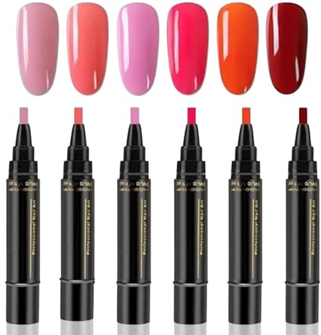 6pcs 3 In 1 Nail Polish Pens,Nail Art Pens,6 Colors Varnish Pen Set,One Step Diy Soak Off UV Led Nail Varnish,Waterproof and Durable Nail Gel Pen Brush,Long Lasting Nail Polish,Easy Nail Care Pen