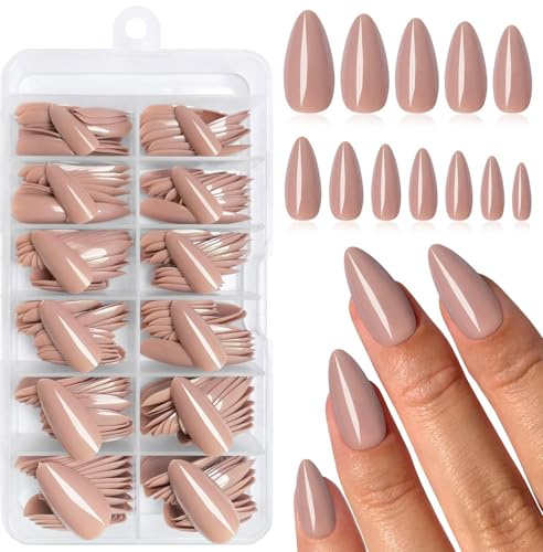 LunarCharm 240 pezzi unghie a mandorla marroni, unghie finte di media lunghezza, unghie artificiali