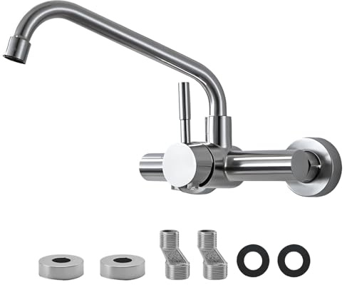 Yolispa Wasserhahn Wandmontage, Edelstahl Küche Wandarmatur 360° Drehbare Auslauf, Küchenarmatur Wand Mischbatterie für Küche Bad