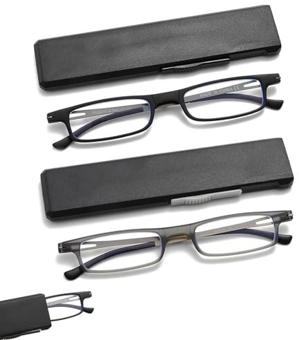 OWTXIS Ultradünne Klapplesebrille, Schwarz+Grau +1.25