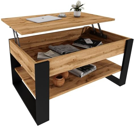 CraftPAK Couchtisch Höhenverstellbar mit Stauraum | Wohnzimmertisch Klappbar | Höhenverstellbarer Coffee Table | Couchtische Ausziehbar | Wohnzimmer Tisch Holz Braun