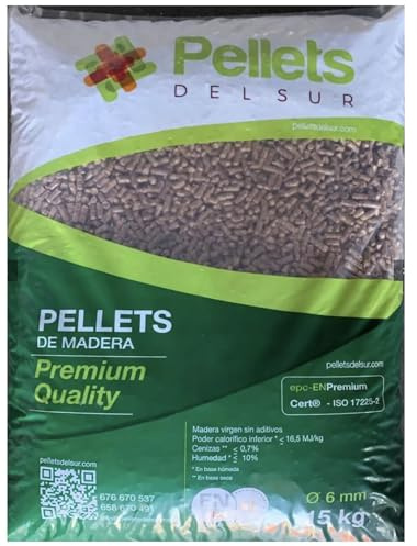 Saco pellets 15 kg. Pellets para Estufas. Pellet de Madera 100% válido para Estufa de leña y/o Todo Tipo de Dispositivos operados con Pelle TS. Quemador de Pellet.