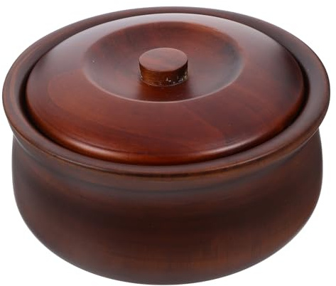 Gatuida Cuenco de Madera Maciza Japonés con Tapa Recipiente para Sopa y Ensalada 17-18X75 CM Práctico Utensilio de Cocina para Guardar Alimentos y Servir Frutas
