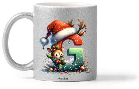Regali Pazza idea Tazza ceramica effetto glitter personalizzata lettera iniziale nome - design natalizio - regalo natale uomo donna - collezione dalla A alla Z (g)