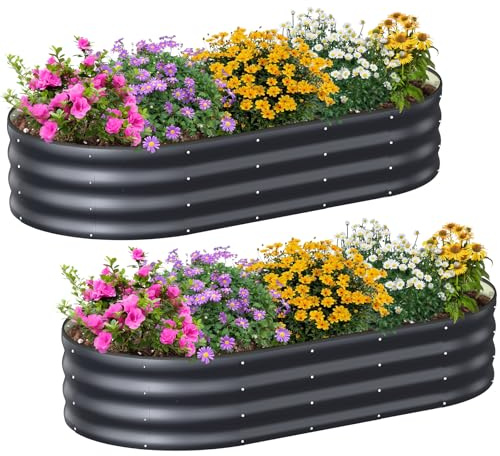 Raised Beds for Garden, 2Pcs 180x90x30cm Galvanised Garden Planters Outdoor | Metal Raised Garden Bed Planter Box for Vegetables, Fruits, Flowers and Herbs(Deep Grey)