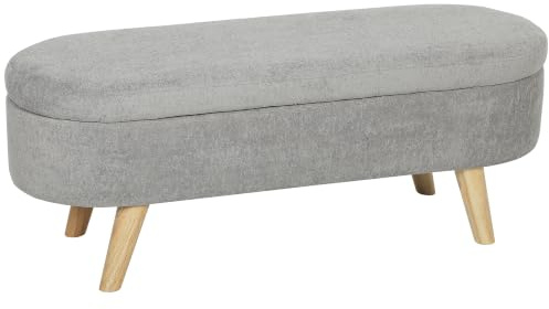 HOMCOM Banc Banquette 2 en 1 Bout de Lit 110L x 40P x 43H cm Gris Clair | Coffre de Rangement en Tissu, Pieds en Bois