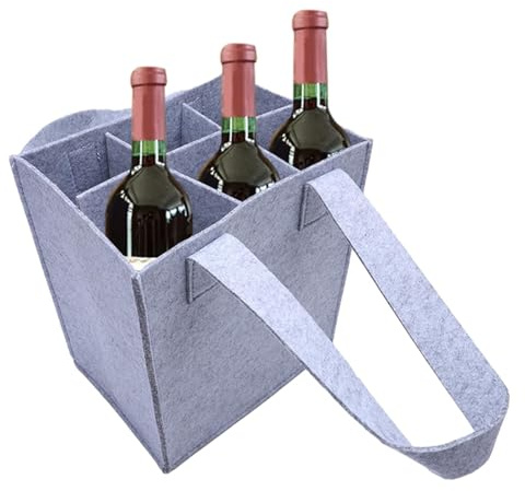 Bottle Bag for Wine, 6 Compartments Felt Washable Portable Resuable Wine Carrier with Dividers for Champagne Beer and Water Bottle Carrier Holder, Travel Camping Picnic Gift Bag(COLOR:light grey)