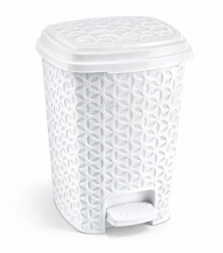 BH | 6L Pedal Bin | Bathroom Dustbin with Lid | WHITE | Stylish Design Small Waste Bin | Hands-Free Plastic Trash Can with Foot Pedal | Used for Bathroom, Kitchen, Office & Bedroom - by BEST HOUSE