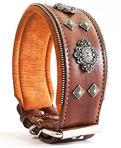 Bestia™ Aztec Echtleder Hundehalsband für große Hunde. 100% Leder. | Größe M- 42.5 bis 50 cm Halsumfang, 6,3 cm breit