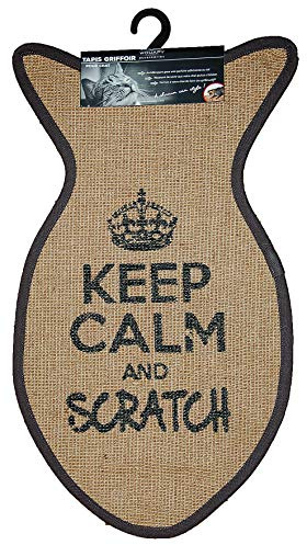 Wouapy – Kratzteppich für Katzen – Fischteppich aus Sisal – Kratzteppich – Design & Trend – Aufschrift Keep Calm and Scratch – praktisch & rutschfest – Grau Anthrazit