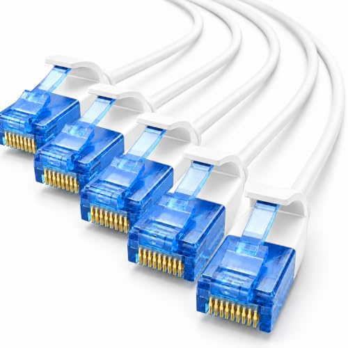 1aTTack.de 660394 Cat6 Cat.6 Kabel Cat Netzwerkkabel 7,5m - Patchkabel Slim Kabel (Kleiner Durchmesser - sehr flexibel) 1000 Mbit/s - 5 Stück - weiß