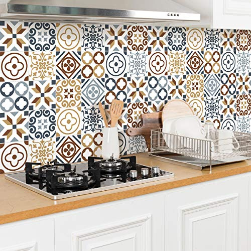 Stickers Carrelage Adhésif - Sticker Autocollant Carreaux de ciment – Décoration Murale Stickers Tiles pour Salle de Bain et Cuisine - Carreaux de ciment adhésif mural - 20 x 20 cm - 30 pièces | Crédence adhésive pour cuisine, anti-rayure, ciment, adhésif mural, autocollant mural, stickers cuisine, déco cuisine