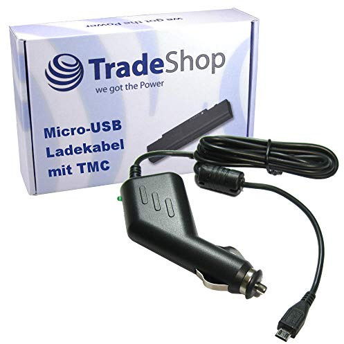 Trade-Shop Premium Micro-USB 2A KFZ-Ladekabel 12V/24V mit TMC Antenne (1,1m Länge) für Tomtom Start 60 60m Europe Traffic Start 40 50 GO 40 50 60 500 5000 600 6000
