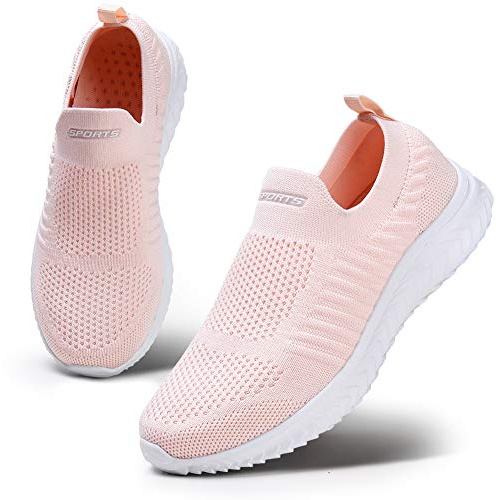 HKR Dam Slip on Walking Shoes Casual Trainers Lätta löparskor Mesh Andningsbar Sneakers Rosa 40 EU