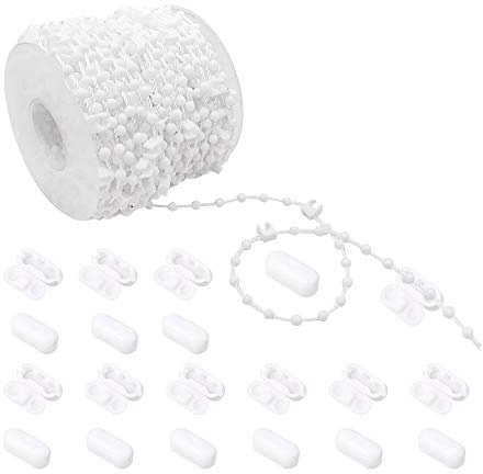 LucyStudio Vertical Blinds Bottom Chain 20m White Beaded Bottom Chain 200 Clips with 20pcs Plastic Chain Connectors Spares for 89 mm Slats