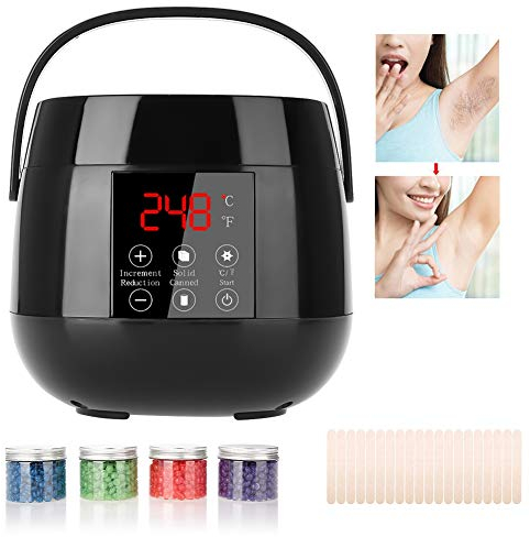 Wachswärmer, Wachs Haarentfernung Waxing Set Haarentfernungsgerät Harter Heißwachs Wärmer LED-Anzeige mit 4 Hartwachs-Bohnen und Applikatorstäbchen für Ganzkörper, Beine, Gesicht, Augenbrauen