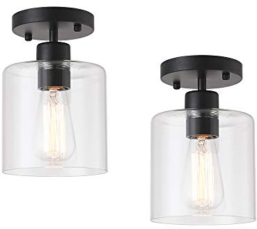 KLSS 2 Pack Black Modern Semi Flush Mount Ceiling Light,Rustic Ceiling Light Fixture for Closet Hallway Entryway,Hallway Ceiing,Matte Black Finish (6 in)