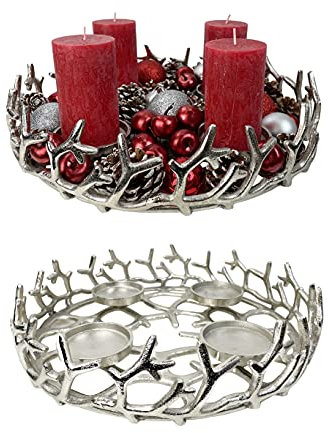 itsisa Großer Adventskranz D: 42 cm aus Metall Silber - Weihnachtsdeko, Adventsdeko